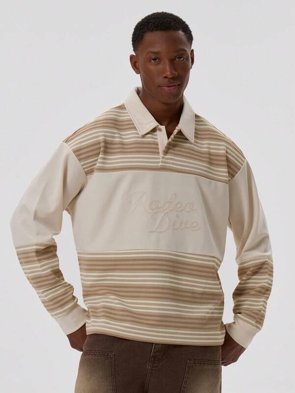 Musero Striped Slogan Men Polo Shirt