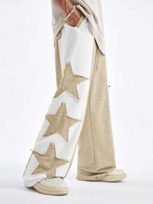 AXEPEAK 男式宽松阔腿长款运动裤，带双星补丁