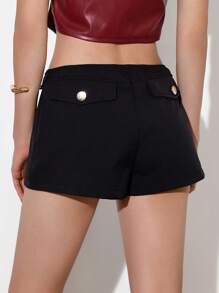 GENKIRA 时尚超低腰性感热裤，百搭修身女式短裤 - 黑色 - 查看 2