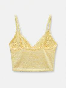 Maija Nuevo para el verano de 2025, top casual de crochet con tirantes de espagueti y cuello en V en color amarillo crema, versátil y apropiado para playa, vacaciones, salidas, reuniones, bodas y temporada de graduación