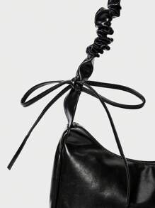 Clariva 1pc Solid Color Elegant Pleated Wave Design Cross-Body Bag Suitable For Ladies' Daily Use, Dating And As A Gift, Japanese Bag Winter Gifts - Black - View 4