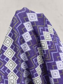 AKNOTIC Party 圣诞节男士撞色立领半拉链落肩休闲毛衣，适合圣诞节、新年、日常穿着、秋冬季，绿色菱形提花配金属拉链门襟 - 紫色 - 查看 8