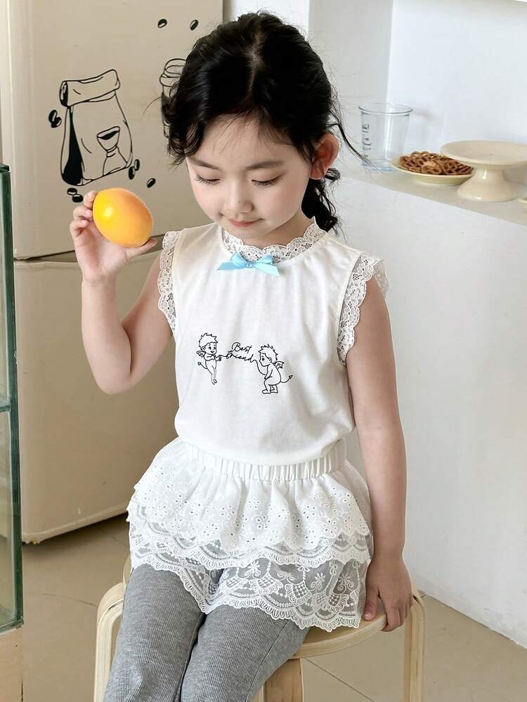 2pcs/Set Young Girl Minimalist Casual Sleeveless Top And Pants Set, For Daily Wear,Girls Summer Outfits