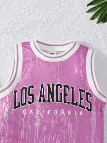 Áo tank top in chữ phong cách Hàn Quốc, thích hợp cho bé gái 4-7 tuổi, mùa xuân và thu mới. - Màu tím hoa cà - Xem 4