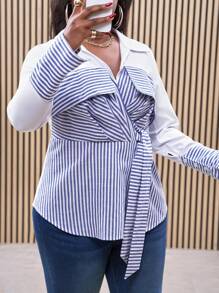 Slaydiva Plus Size Vrouwen Elegant Forensen Gestreept Shirt