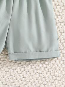 2pcs/Set Young Boys Casual School Style Short Sleeve Shirt And Elastic Waist Solid Color Shorts Outfit, Suitable For Spring, Summer And Autumn