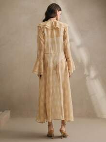 Anewsta 女士荷叶边领喇叭袖长款罩衫和服风格沙滩装 - 黃色 - 查看 5