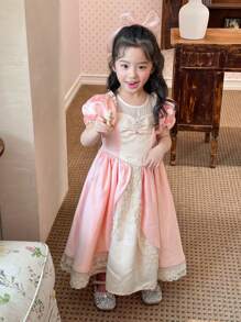 DAZY Ruched Short Puff Sleeve Elegant Dress - Pink - View 2