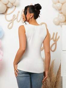 Loomaby Maternity Shoulder Strap 3D Floral Decor Camisole & Gender Reveal Dress, For Baby Shower Party - White - View 2