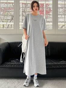 DAZY Spring/Summer New Letter Print Loose Casual Dress For Women Sundress - Grey - View 2