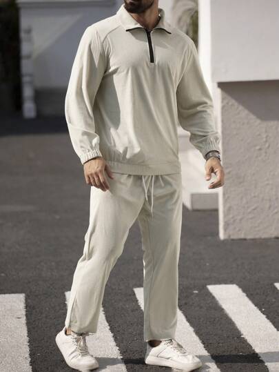 Manfinity Homme 大码男士撞色拼布运动衫和运动裤套装