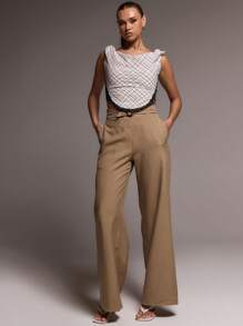 MUSERA Top de cintura ceñida a cuadros para vacaciones de primavera y verano, elegante para días festivos - Blanco - Ver 4
