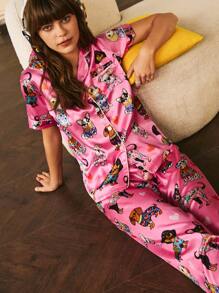 Cartoon Cute Puppy Pattern Women Pajama Set - Multicolor - View 5