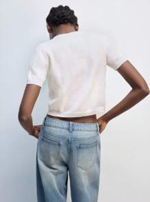 Maija 2026 Spring & Summer Outfits New All-White Knitted Crochet Round Neck Front Open Single-Breasted Metal Bow Button Soft Cardigan Sweater, Modern Elegant Urban Romantic Western Punk Country Music Festival Vintage Style Travel Street Wedding Guest Birthday Business Casual Office Date Party Outing Airport Back To School,Valentine Clothes - White - View 10