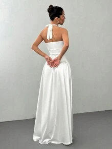 SHEIN Unity 休闲褶皱绑带性感女式长裙 - 白色 - 查看 2