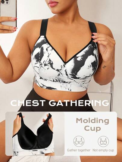 Rhythm Era Plus Size Sports Bra With Removable Padding, Adjustable Straps, High Impact Support, Ink Print Design