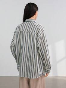 Dazy-Less 女士商务休闲宽松格子长袖衬衫，秋季女装 - 白色 - 查看 5