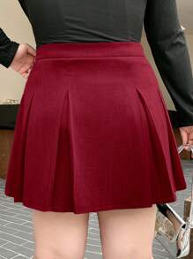 Dazy Plus Solid Color Pleated Mini Skirt, All Season - Burgundy - View 2