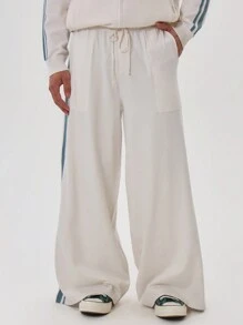 Musero Wide Leg Contrast Stripe Leg Elasticated Drawstring Waistband Autumn Winter Tracksuit Bottoms Only