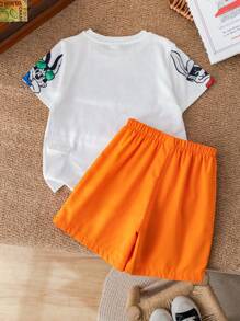 2 paquets Ensemble t-shirt à manches courtes et short imprimé lapin mignon pour jeunes garçons. Décontracté, confortable, mode, simple et pratique. Doux et confortable.