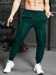Gym Rark 男士休闲字母印花前系带口袋运动裤 - 綠色 - 查看 4