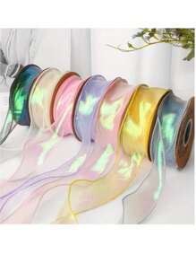 1 卷 10 码 4 厘米宽飘带美人鱼丝带，9 种颜色可选，适用于 DIY 蝴蝶结花束和礼品包装、情人节、派对、生日礼物装饰 - 彩色 - 查看 3