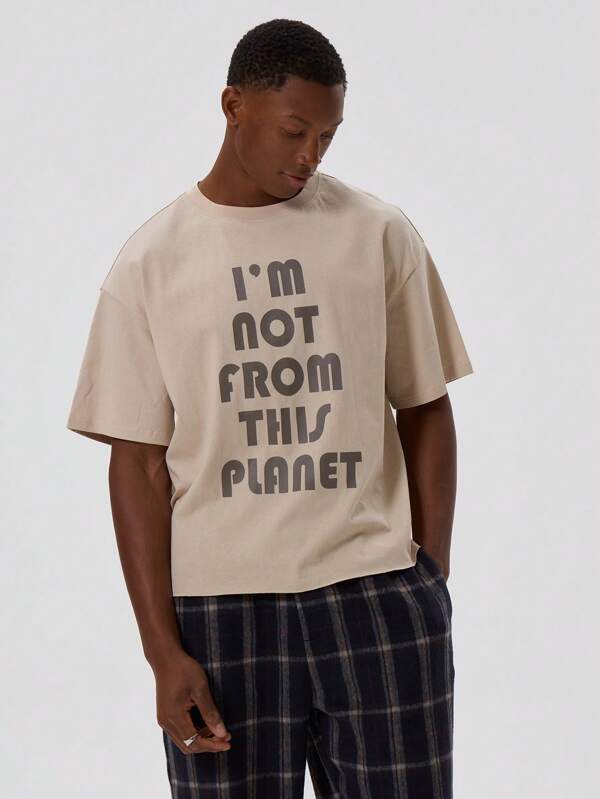 Musero Men Oversized Cropped Slogan T-Shirt