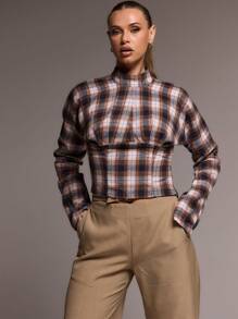 MUSERA High Neck Cinched Waist Long Sleeve Slouch Top Spring