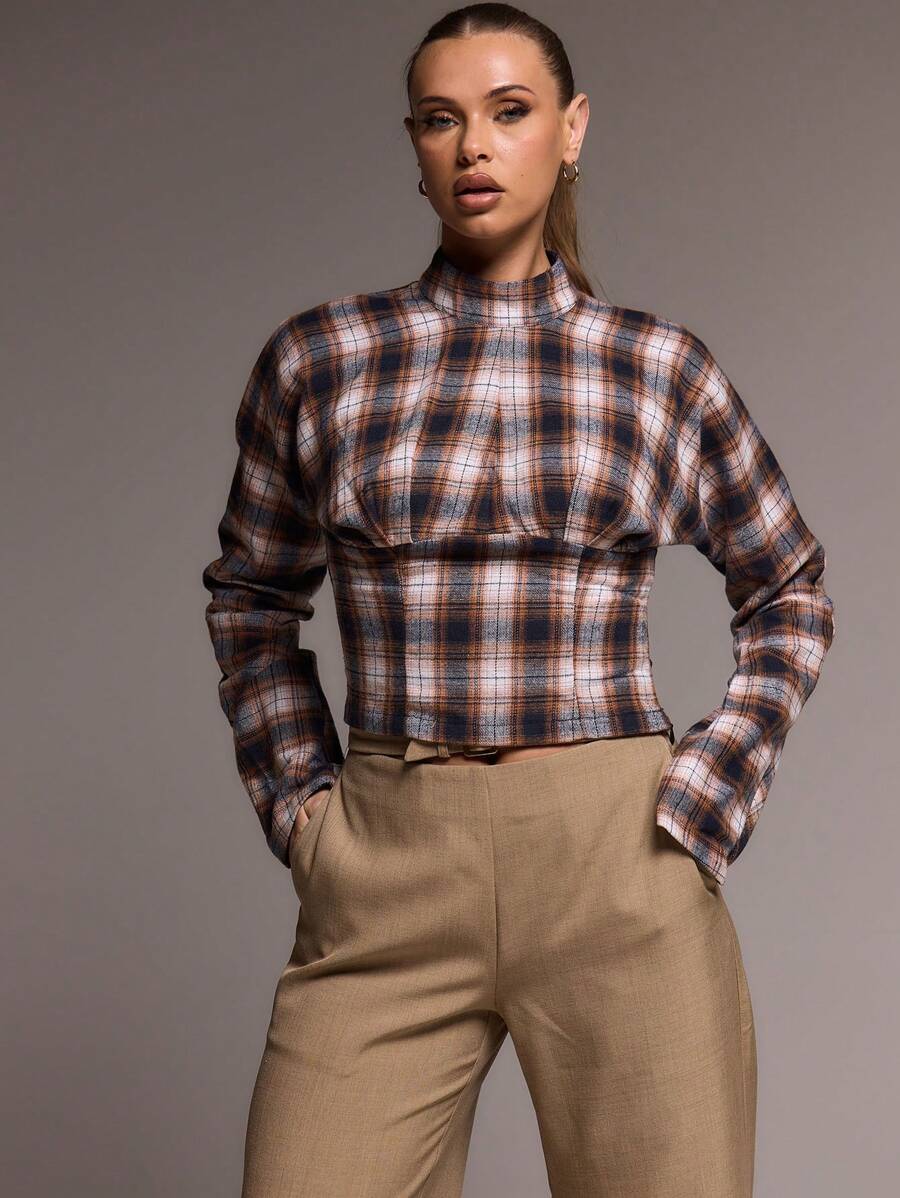 MUSERA High Neck Cinched Waist Long Sleeve Slouch Top Spring