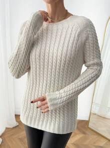 EURMUSE Women Cable Knit Sweater White And Soft - Cream - View 4