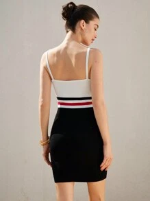 Revavyn Color Block Stripe Pattern Simple Elegant Sports Chic Bodycon Camisole Knit Dress   For Summer - Multicolor - View 2