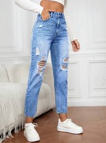 EMERY ROSE Casual Distressed Denim Jeans, Simple And Fashionable For Daily Wear - Medium Wash - View 5