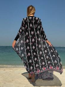 SHEIN Swim Mulvari 3 件套女士简约布基尼套装，优雅度假装，适合夏季海滩度假阿拉伯服装 - 彩色 - 查看 2