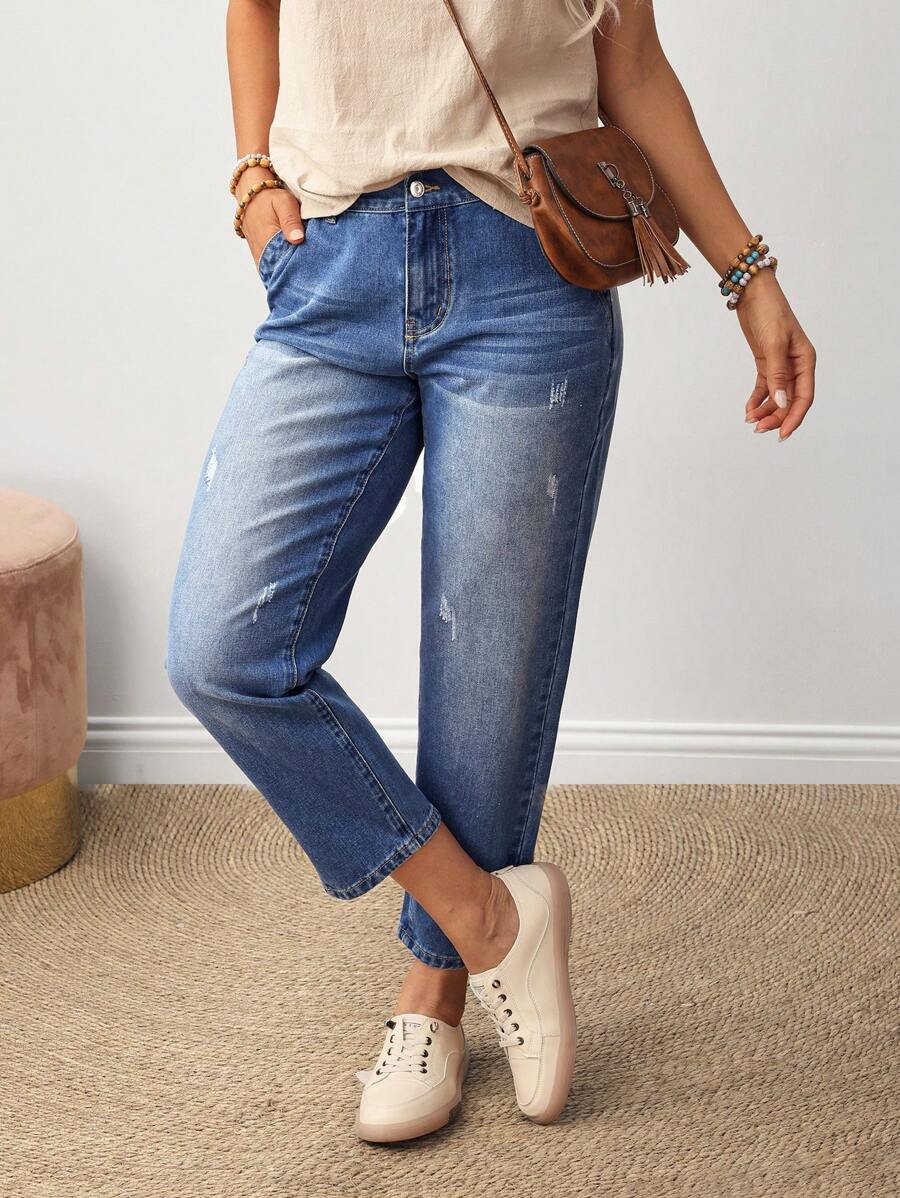 EMERY ROSE 大码女式口袋设计锥形休闲百搭牛仔裤