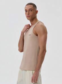 Musero Slim Fitted Crew Neck Sleeveless Tank Top Slogan Graphic Print Vest Spring Summer Essentials - Apricot - View 2