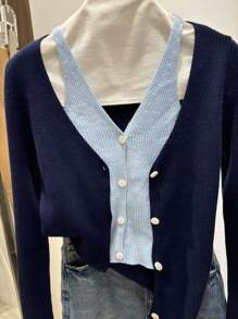 SHEIN EZwear Women's Solid Color Button Front Long Sleeve Casual Blouse, Everyday Wear - Royal Blue - View 4