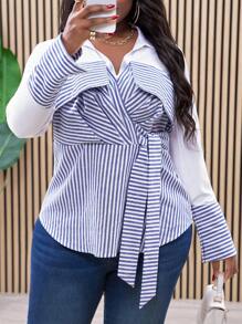 Slaydiva Plus Size Vrouwen Elegant Forensen Gestreept Shirt