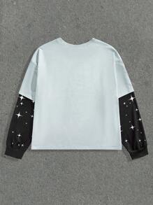 Manfinity NXTstreet Men's Digital Print Loose Knitted Long Sleeve 2 In 1 T-Shirt - Blue - View 2