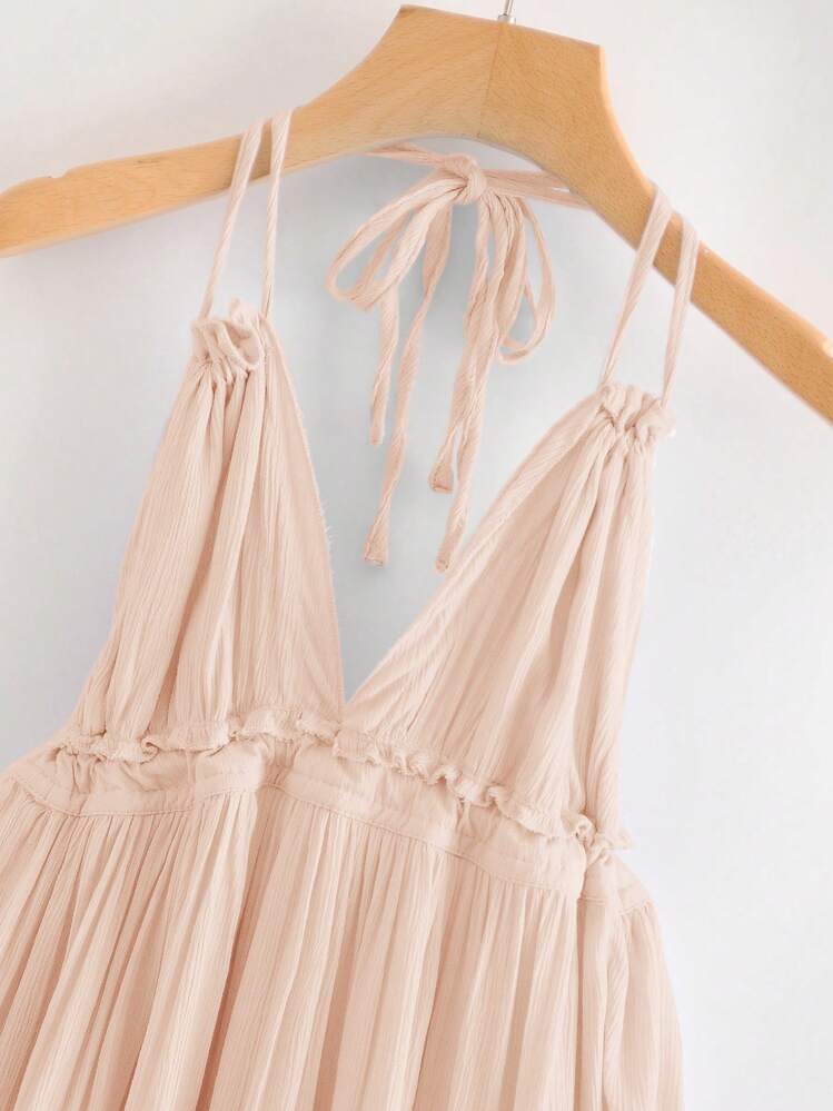 dobby mesh self tie ruffled halter dress dobby mesh self-tie ruffled halter dress Dobby Mesh Self-Tie Ruffled Halter  Dress
