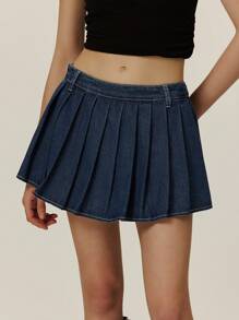 Poéselle 女式低腰短裤低腰褶皱牛仔短裤女式褶皱简约牛仔短裤，休闲度假夏季女式短裤女式短裤牛仔短裤海滩女式牛仔短裤牛仔短裤春季女式夏季牛仔短裤女式牛仔短裤夏季短裤女式牛仔短裤女式下装夏季春季 Y2k 西部女式低腰短裤波西米亚风女式牛仔短裤 - 深色水洗藍 - 查看 2