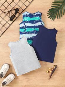 SHEIN 3pcs/Set Baby Boy Dinosaur Pattern Round Neck Casual Vest For Summer - Light Grey - View 2