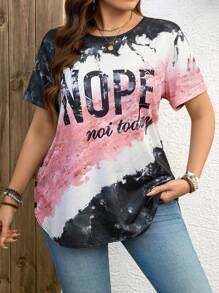 SHEIN LUNE T-shirt simple à manches courtes, style casual grande taille, pour un port quotidien en été et au printemps pour femmes. Hauts d'été, t-shirts imprimés d'été pour femmes, t-shirts casual et d' décontractés - Multicolore - Voir 7