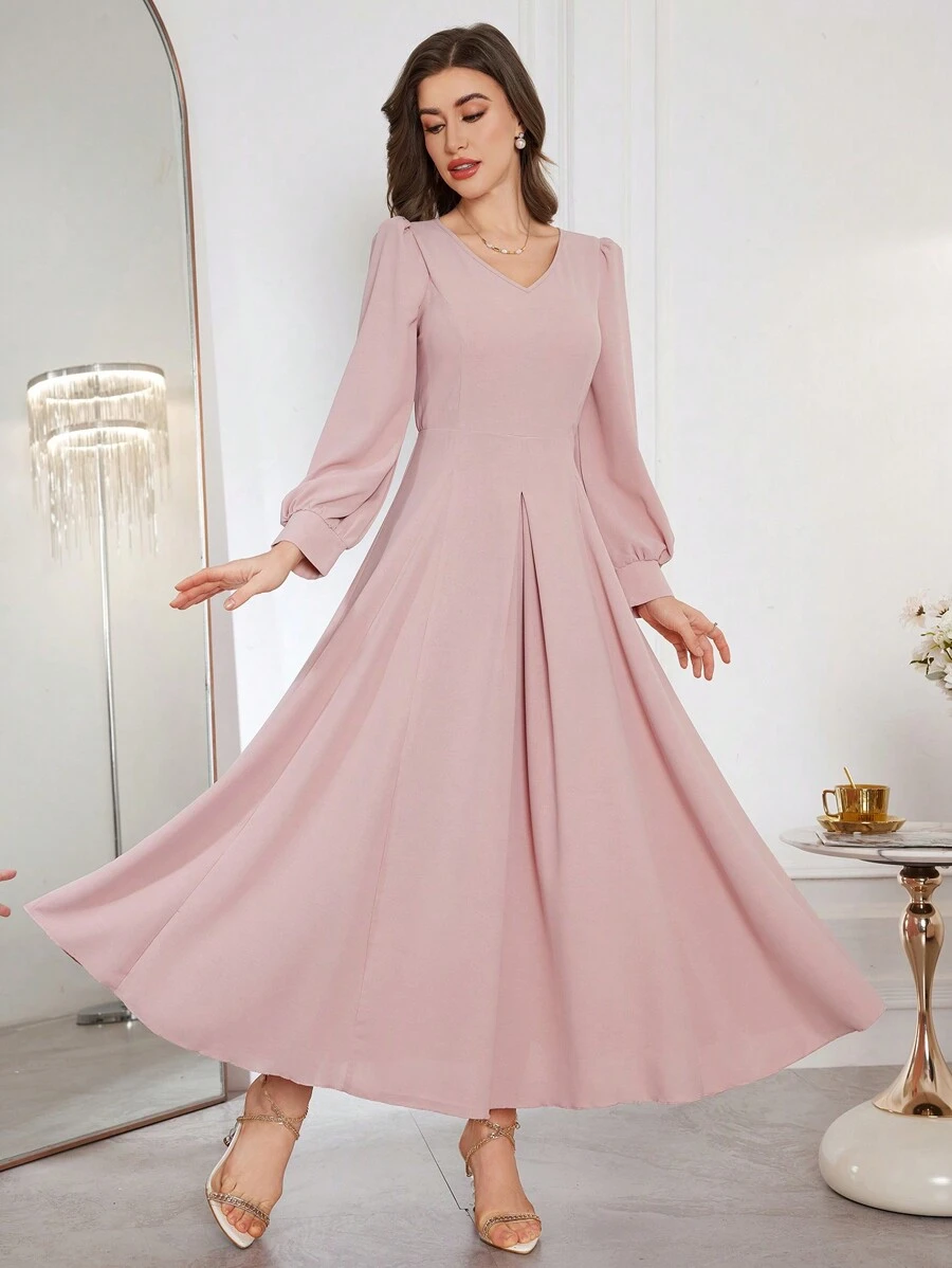 Modelyn Minimalist Style Elegant VNeck Long Sleeve Pink Dress, Unique — free download