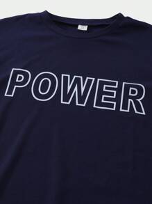 SHEIN 活力男童圆领短袖字母印花 T 恤，儿童夏季流行服装 - 黑色 - 查看 4