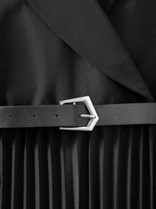 SHEIN Tween Girls Solid Turndown Collar Sleeveless Urban Elegant Jumpsuit With Pleated Pants - Black - View 5