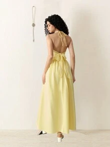 MOD Vestido con estampado de limón, tirantes con lazo y espalda descubierta - Amarillo - Ver 2