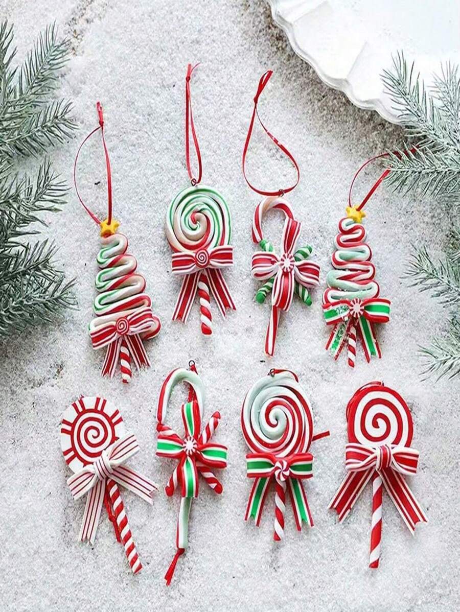 1 件圣诞装饰聚合物粘土挂饰，圣诞节拐杖糖树场景道具装饰，圣诞节