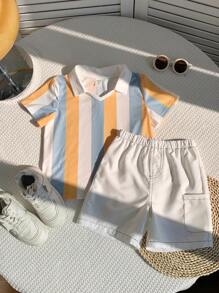 Joliand Joliand 2 Packs Young Boys Casual Sports College Street Cute Vacation Bardo Striped Polo Top And White Shorts Set Suitable For Kids Outfits Young Boy Clothes Back To School Boys Set Suitable For Birthday Parties, Evening Parties, Performances, Weddings, Baptisms, Opening Ceremonies Daily Suitable For Daily Use Suitable For School Suitable For Travel Suitable For Sports Suitable For Spring And Summer Seasons