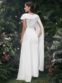 Coutiva Lightweight Wedding Dress & Evening Gown, Premium Design With Sequins Splicing, Elegant & Minimalist Style Music Festival  Spring/Summer,Bride - White - View 2