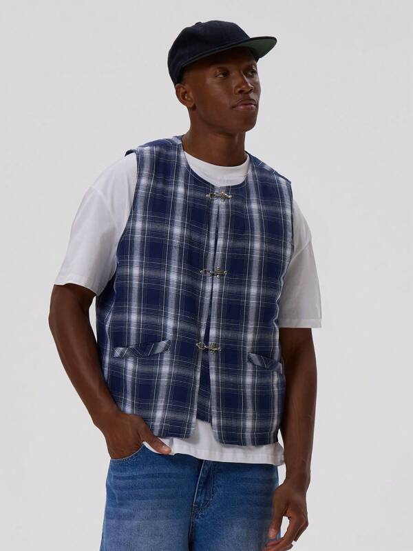 Musero Men Check Waistcoat With Fastenings